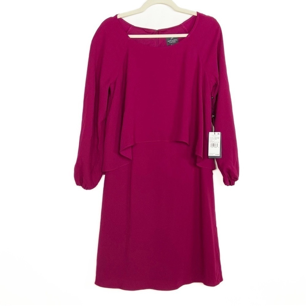 NEW Adrianna Papell Berry Gem Fancy crepe cascading popover dress